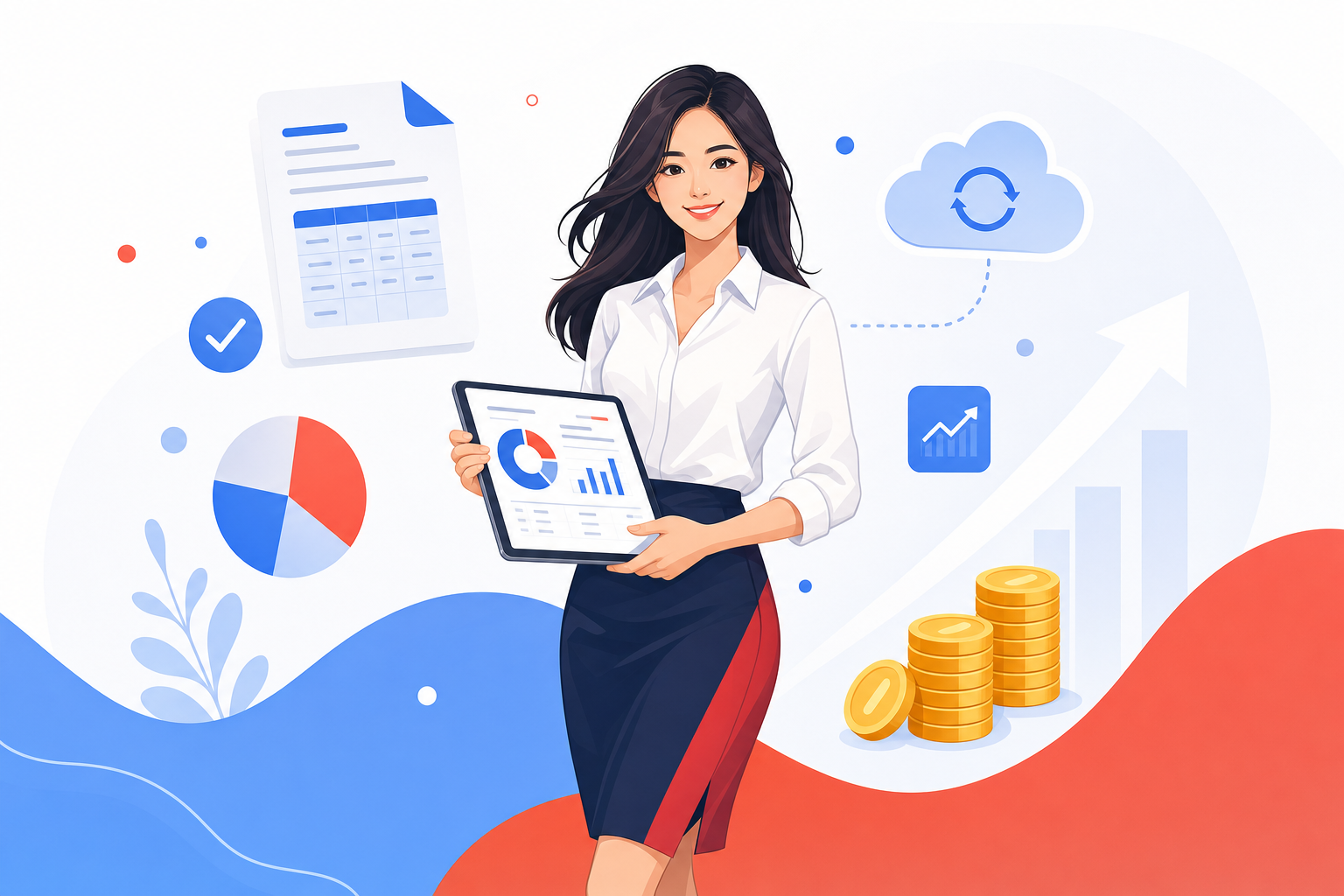 Ilustrasi MYRYDA — Wanita profesional dengan tablet akuntansi